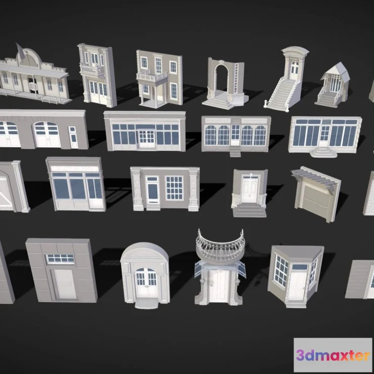 1522438 - PBR Game 3D Models - Building Facade Collection 1 25 Pieces 3D Max