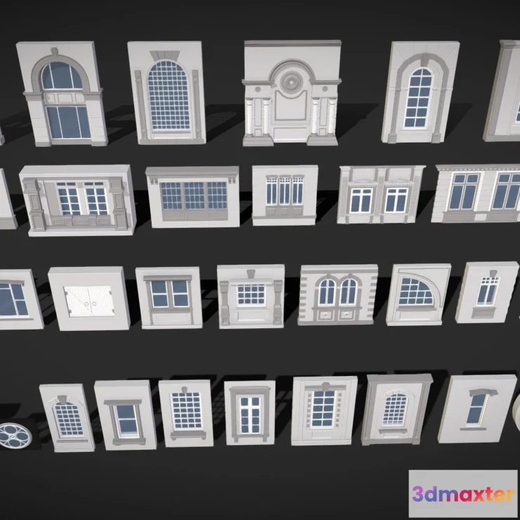 1522442 - PBR Game 3D Models - Building Facade Collection 5 35 Pieces 3D Max