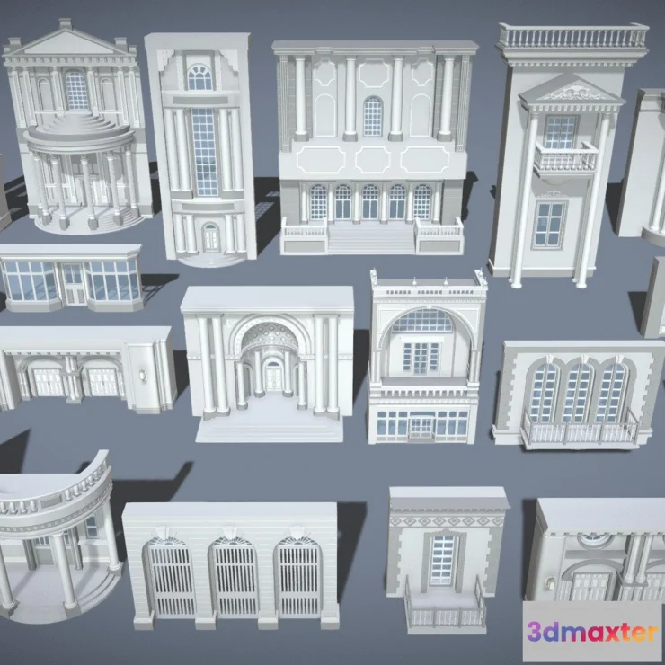1522444 - PBR Game 3D Models - Building Facade Collection 8 20 Pieces 3D Max