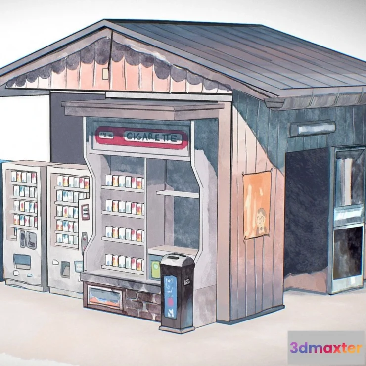 1522464 - PBR Game 3D Models - Cabin Vendor Watercolor Scene 3D Max