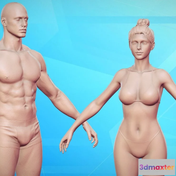 1522514 - PBR Game 3D Models - Caucasian Character Man Woman Highpoly Zbrush 3D Max