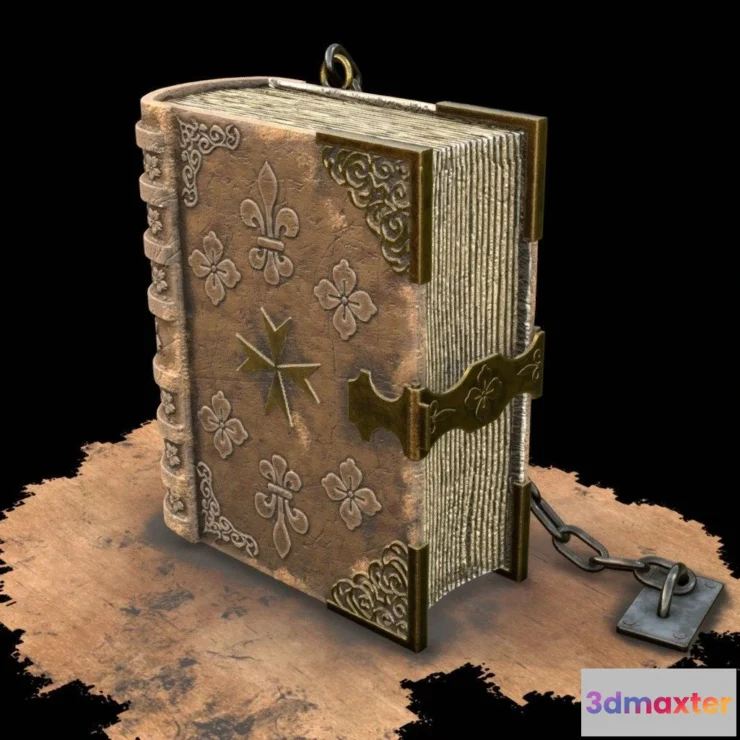 1522532 - PBR Game 3D Models - Chained Medieval Library Book 3D Max