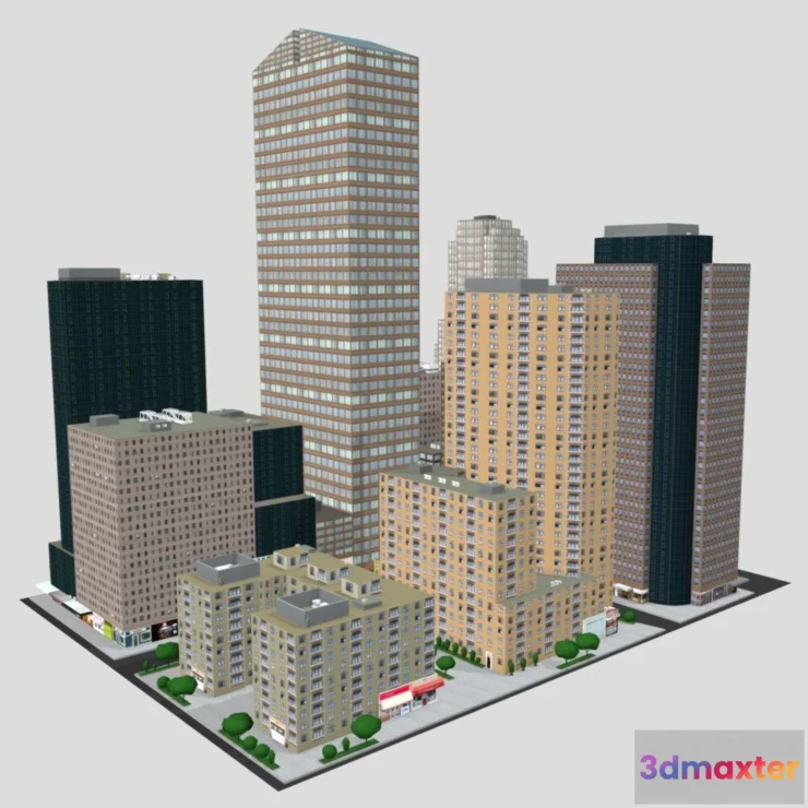 1522572 - PBR Game 3D Models - City Buildings Skyscraper New York Low Poly 3D Max