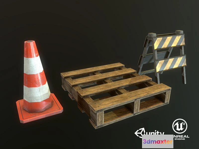 1522616 - PBR Game 3D Models - Cone Palette Barrier 3D Max