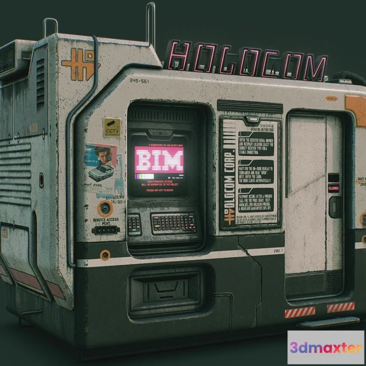1522674 - PBR Game 3D Models - Cyberpunk Holocom Booth 3D Max