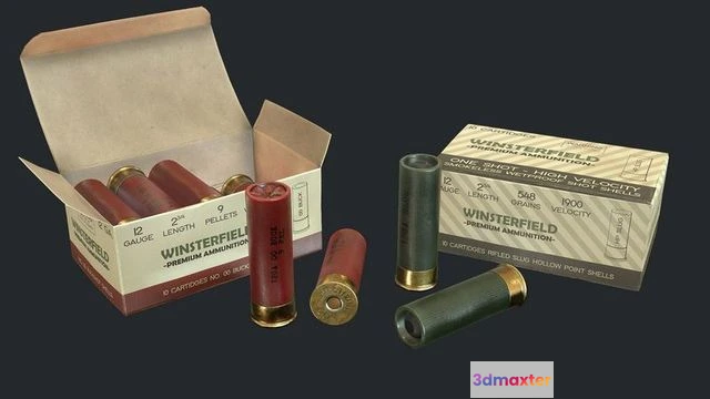 1522732 - PBR Game 3D Models - 12 Gauge Shotgun Ammunition Pack 3D Max