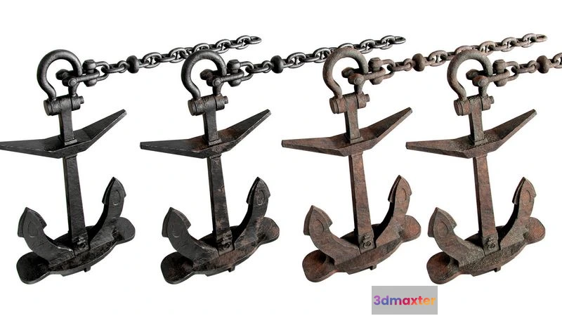 1522770 - PBR Game 3D Models - Anchor with chain 3D Max