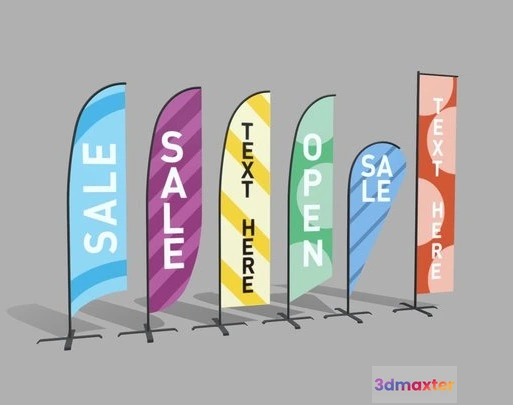 1522790 - PBR Game 3D Models - Banner Commercial Flags 3D Max