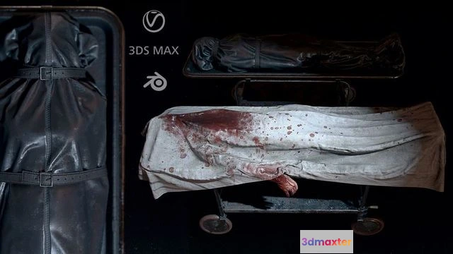 1522838 - PBR Game 3D Models - Corpses morgue Bodybags 3D Max