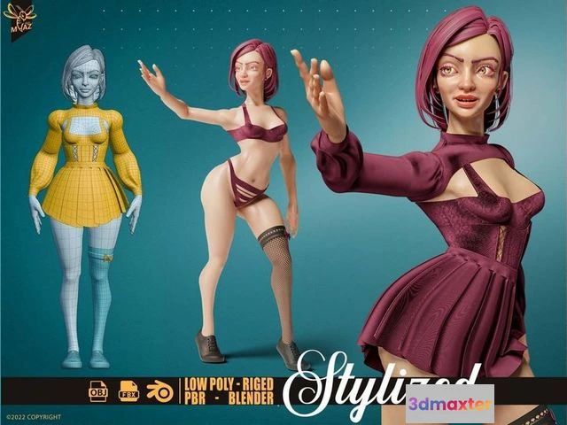 1522966 - PBR Game 3D Models - Female rigged character 3D Max