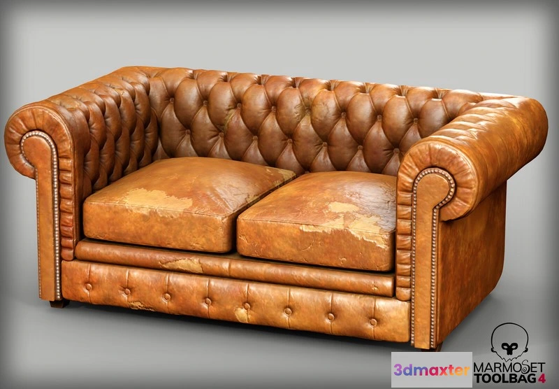 1523194 - PBR Game 3D Models - Leather Sofa 3D Max