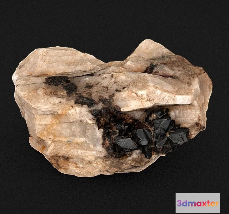 1523246 - PBR Game 3D Models - Lustrous Cassiterite Crystals On Quartz Matrix 3D Max
