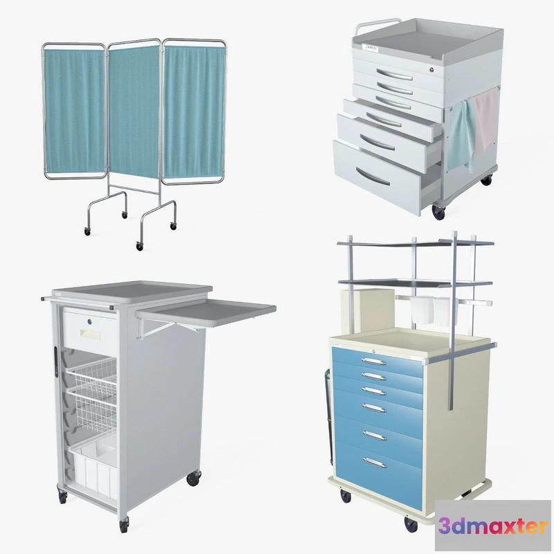 1523292 - PBR Game 3D Models - Medical Supply Cart 3 in 1 3D Max