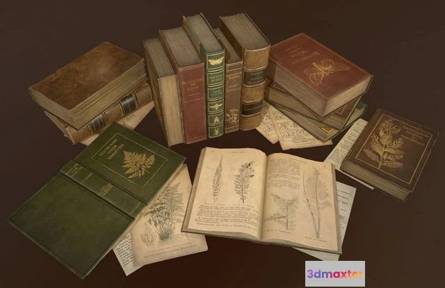 1523484 - PBR Game 3D Models - Old Books set 3D Max