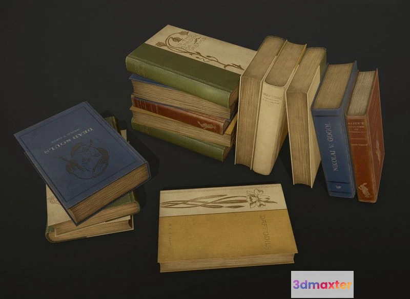 1523486 - PBR Game 3D Models - Old books 3D Max