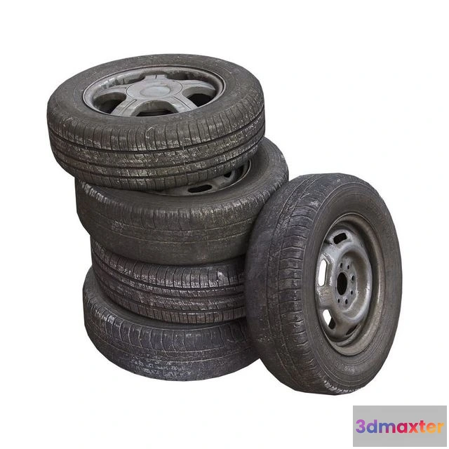 1523520 - PBR Game 3D Models - Old wheels for car 3D Max