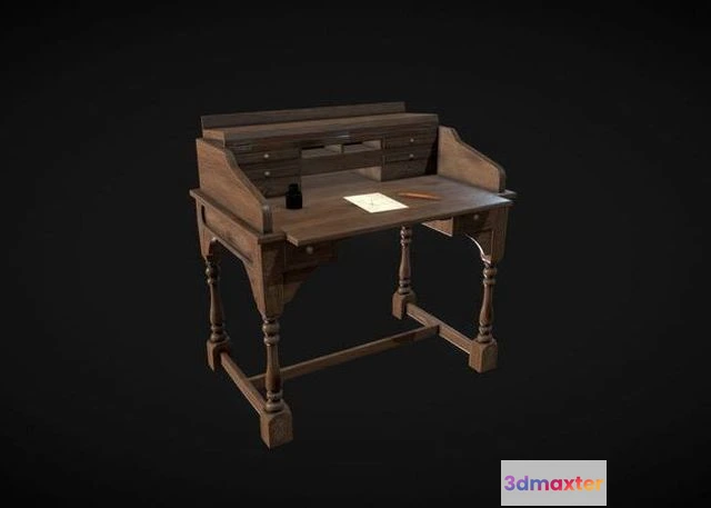 1523522 - PBR Game 3D Models - Old Writing Desk 3D Max