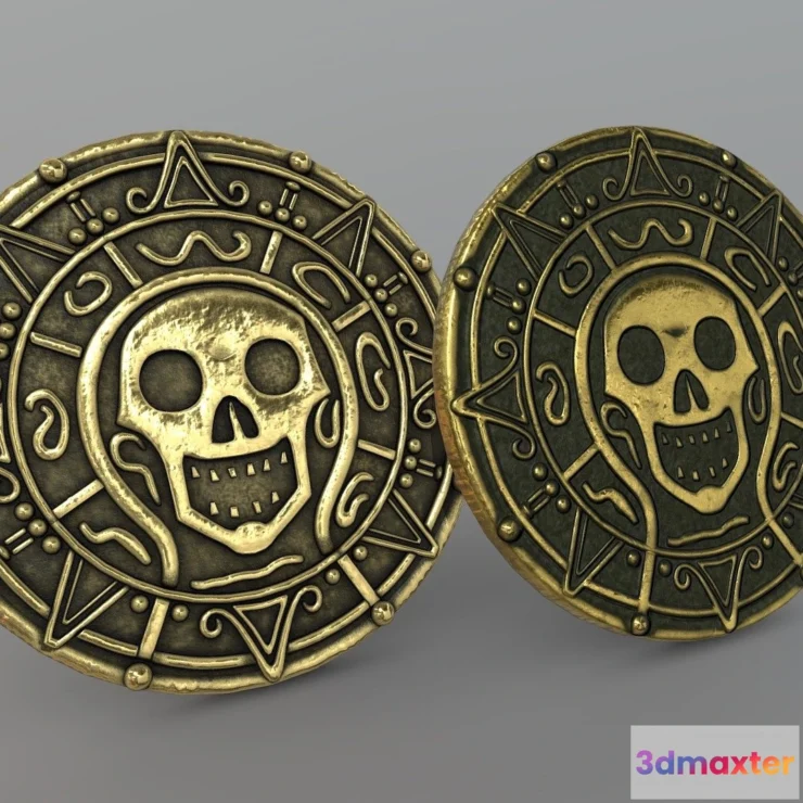 1523584 - PBR Game 3D Models - Pirates Aztec Gold Coin 3D Max