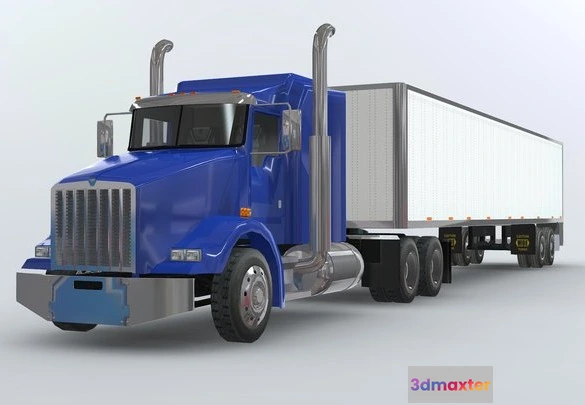 1523674 - PBR Game 3D Models - American Classic Semi Truck With Trailer Lo Poly 3D Max