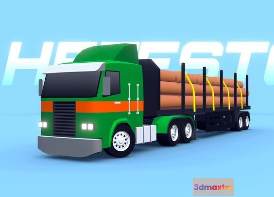 1523742 - PBR Game 3D Models - ARCADE Hefesto Truck Wood Cargo 3D Max