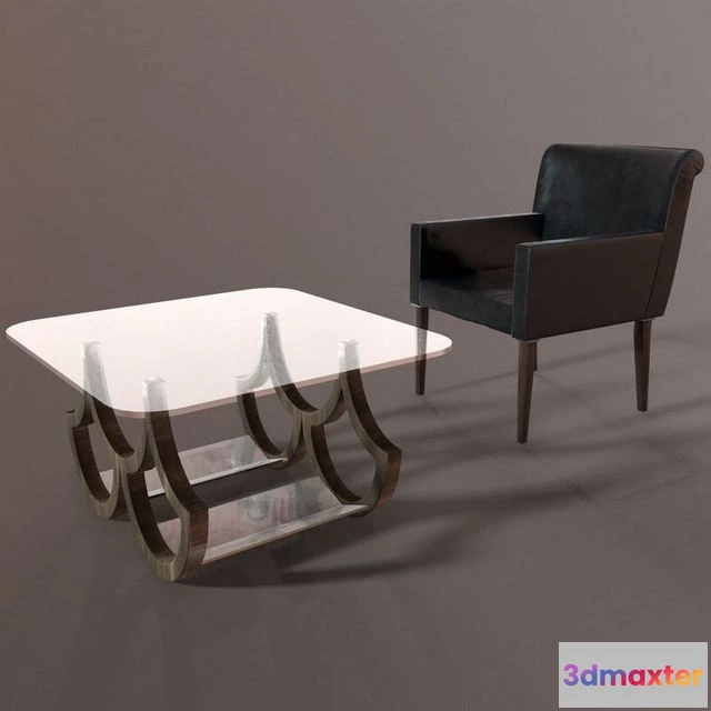 1523758 - PBR Game 3D Models - Armchair with a table 3D Max