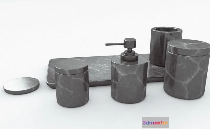 1523808 - PBR Game 3D Models - Black Marble Bathroom Accessories 3D Max