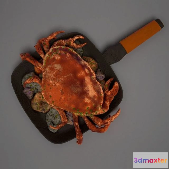 1523824 - PBR Game 3D Models - Boiled Crab in a Frying Pan 3D Max