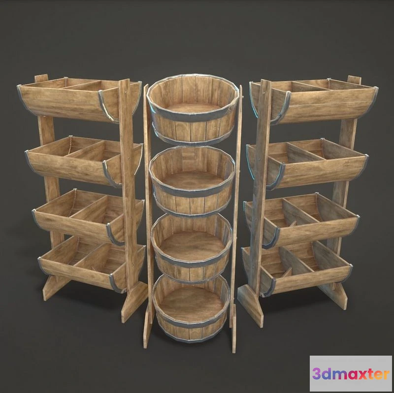 1523842 - PBR Game 3D Models - Bucket Shelves 3D Max