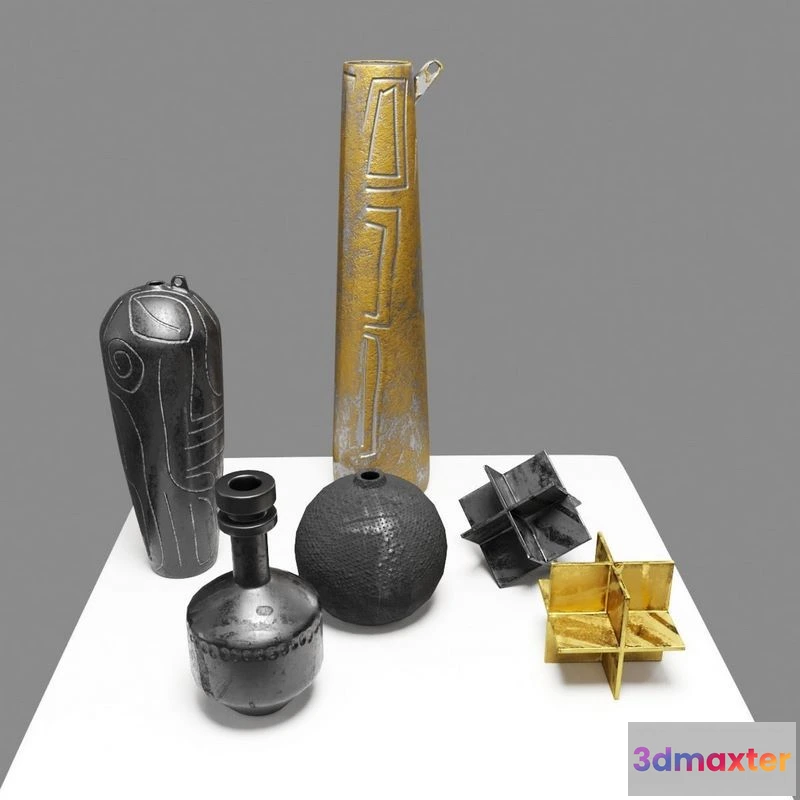 1523888 - PBR Game 3D Models - Copper Black Brass Objects Set 3D Max