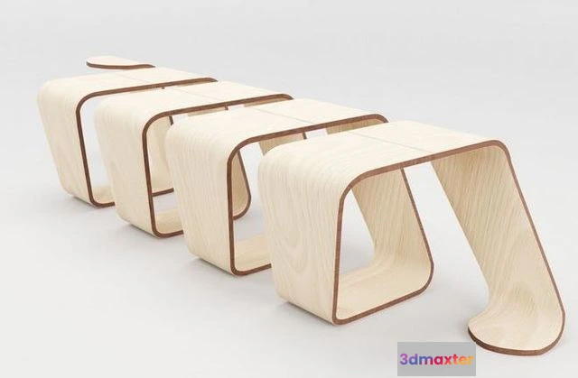 1523918 - PBR Game 3D Models - Designer Wooden Bench-Spiral 3D Max