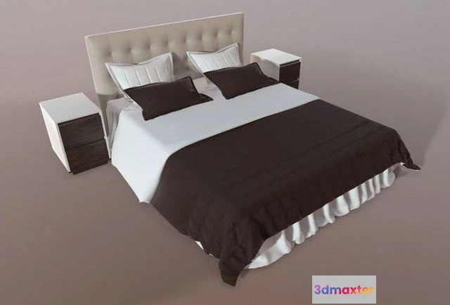 1523928 - PBR Game 3D Models - Double bed with nightstands 3D Max