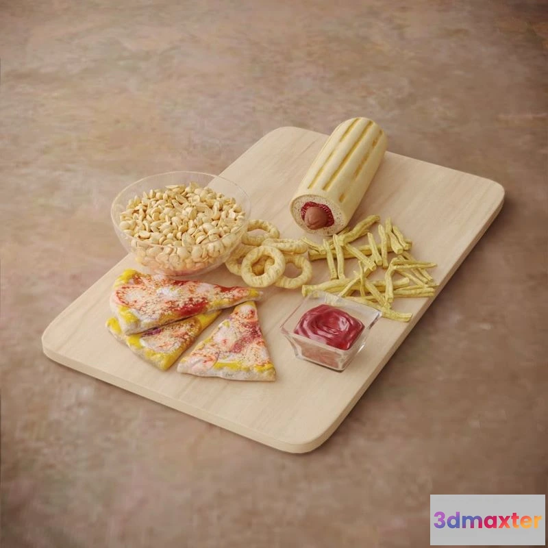 1523968 - PBR Game 3D Models - Fastfood Dish Plate Hotdog Pizza 3D Max