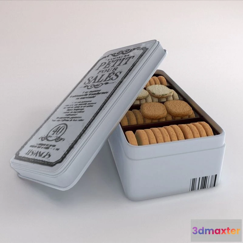 1524016 - PBR Game 3D Models - Food Cookies Metal Box Opened 3D Max