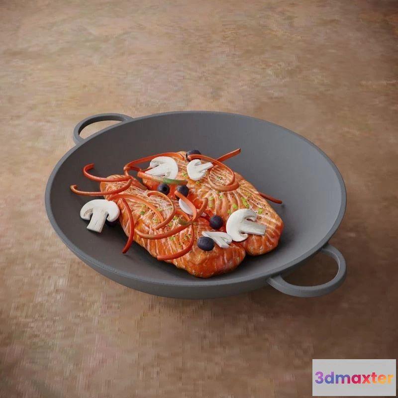 1524034 - PBR Game 3D Models - Fresh Salmon with Herbs 3D Max