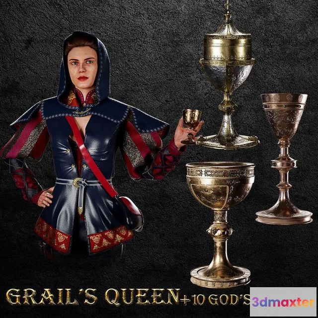 1524054 - PBR Game 3D Models - GRAILS QUEEN with 10 GODS GRAILS 3D Max