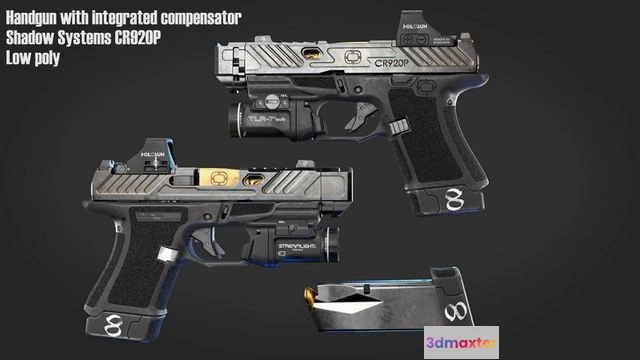 1524058 - PBR Game 3D Models - Handgun with integrated compensator Shadow Systems CR920P 3D Max