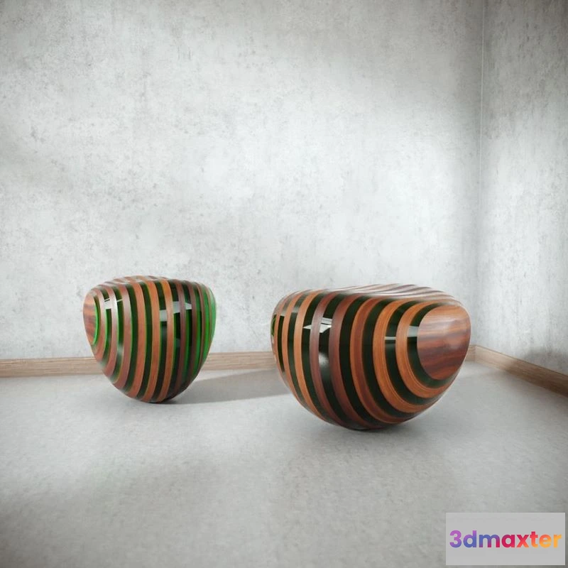 1524240 - PBR Game 3D Models - Modern Wooden Chair-Ottoman 3D Max