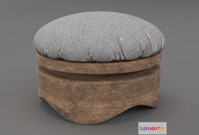 1524284 - PBR Game 3D Models - Old Wooden Chair-Ottoman 3D Max