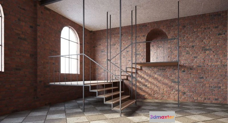 1524314 - PBR Game 3D Models - Premises Brick Wall Interior 3D Max