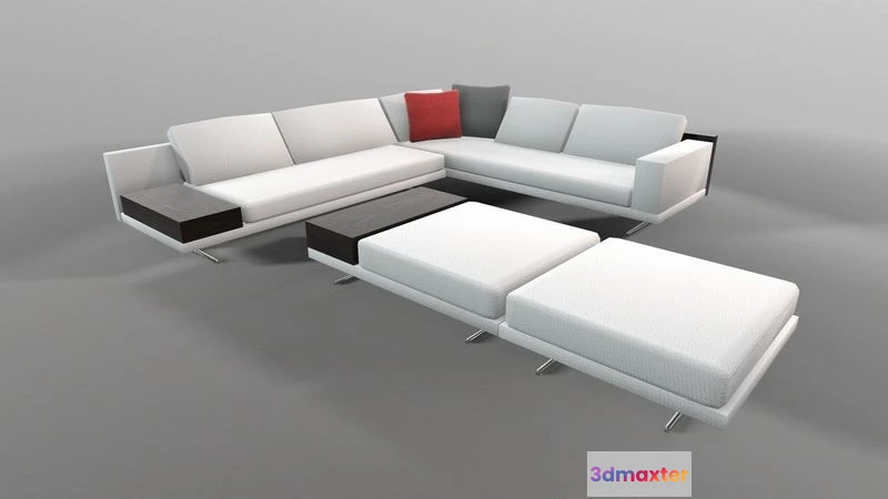 1524402 - PBR Game 3D Models - Sofa with ottoman low-poly 3D Max