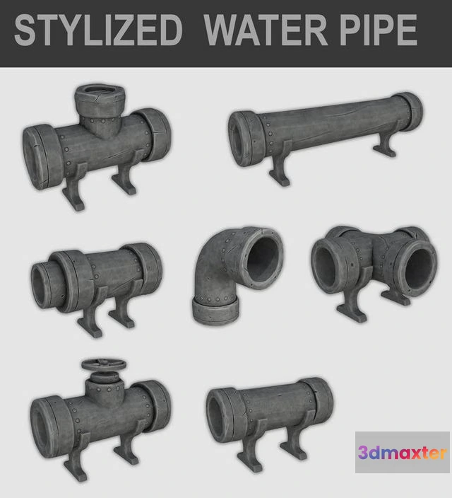 1524436 - PBR Game 3D Models - Stylized Cartoon Water Pipe 3D Max