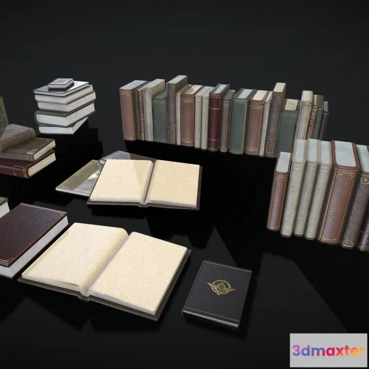 1524474 - PBR Game 3D Models - Vintage Books 3D Max