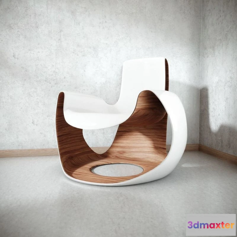 1524488 - PBR Game 3D Models - White Wooden Curved Chair 3D Max