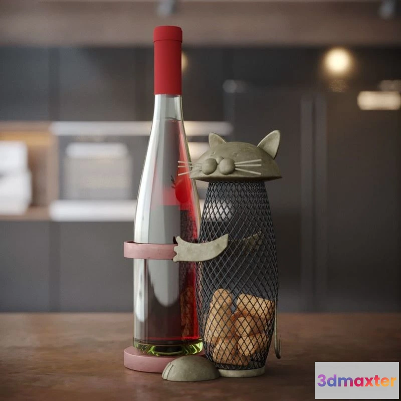 1524492 - PBR Game 3D Models - Wine Holder With Cat 3D Max