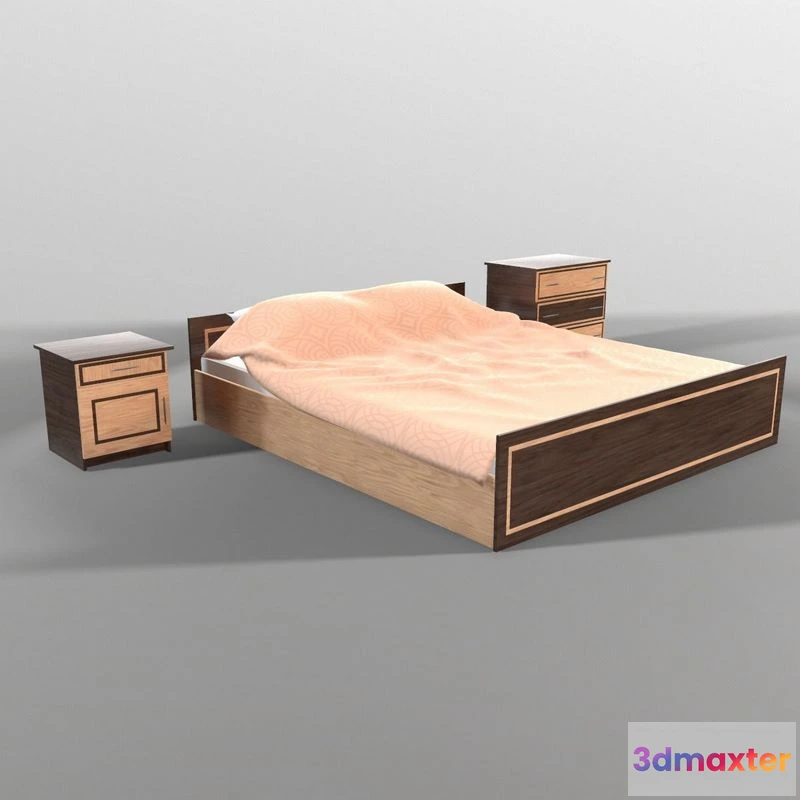 1524496 - PBR Game 3D Models - Wood bed with cubstones 3D Max