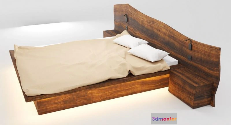 1524508 - PBR Game 3D Models - Wooden Hard Massive Bed 3D Max