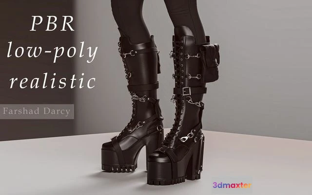 1524630 - PBR Game 3D Models - Gothic high heel boot 3D Max