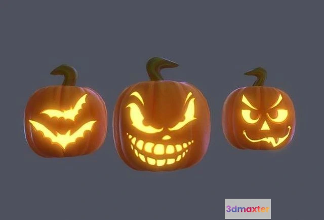 1524646 - PBR Game 3D Models - Halloween Pumpkins Pack Low-poly 3D Max