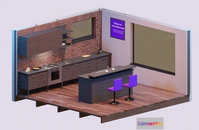 1524670 - PBR Game 3D Models - Isometric Kitchen 01 3D Max