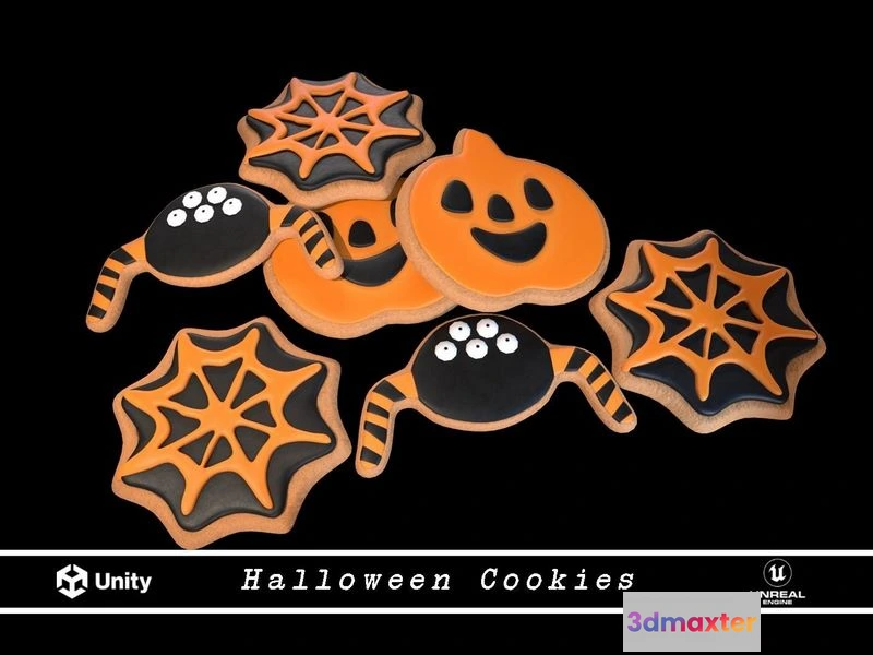 1524892 - PBR Game 3D Models - Three Halloween Cookies 3D Max